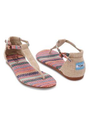 Women's TOMS Playa Tribal Multi Woven Canvas Flat Thong T Strap Sandals Sz 10
